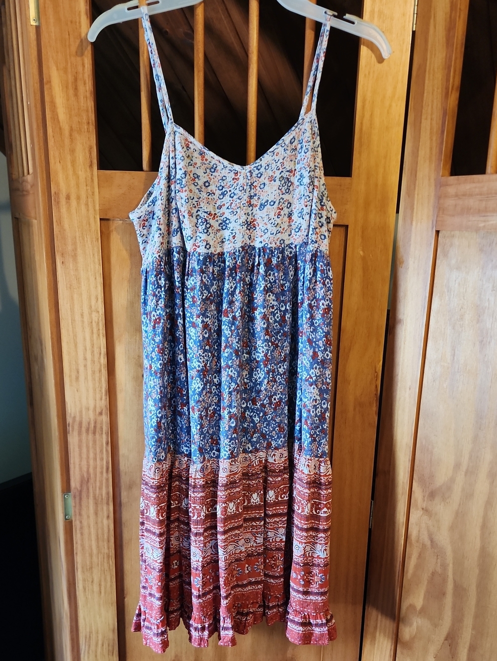 Xhilaration Blue & Rust Tiered Floral Maxi Sundress